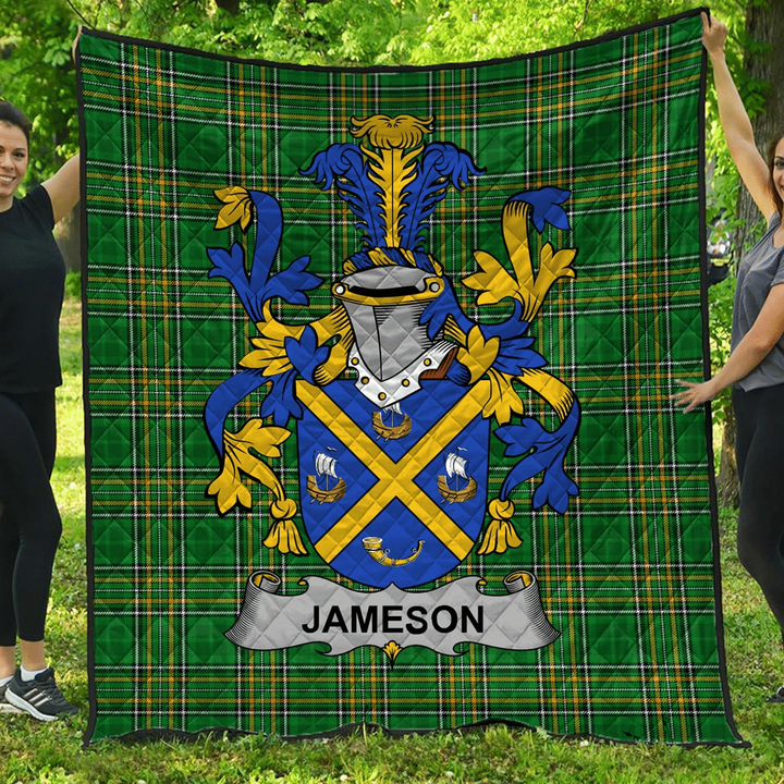 1sttheworld Premium Quilt - Jameson Irish Family Crest Quilt - Irish National Tartan A7 | 1sttheworld.com