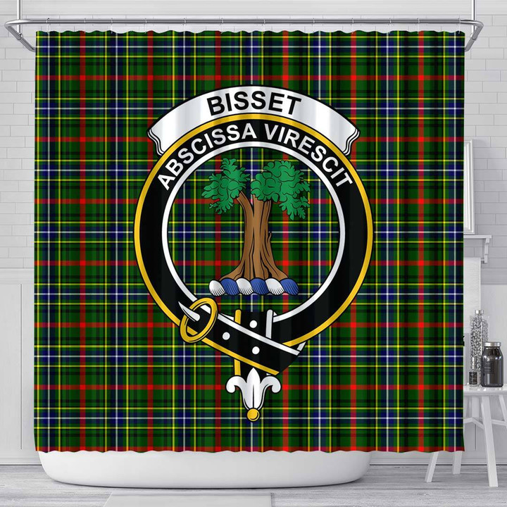 1sttheworld Shower Curtain - Bisset Clan Tartan Crest Shower Curtain A7 | 1stScotland.com