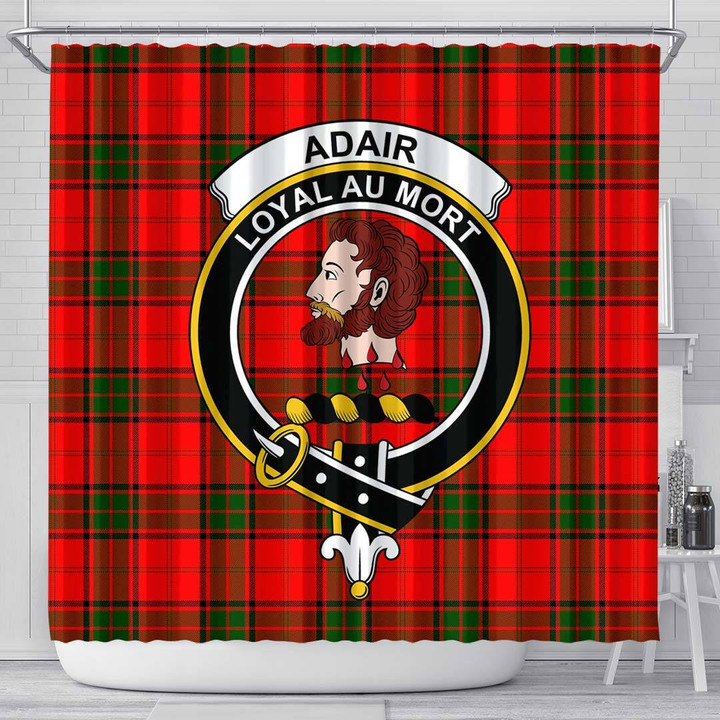 1sttheworld Shower Curtain - Adair Clan Tartan Crest Shower Curtain A7 | 1stScotland.com