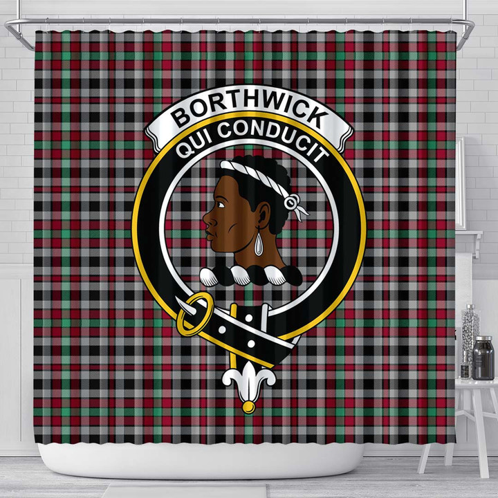 1sttheworld Shower Curtain - Borthwick Ancient Clan Tartan Crest Shower Curtain A7 | 1stScotland.com