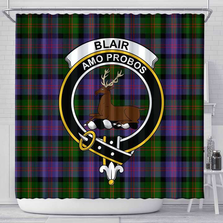 1sttheworld Shower Curtain - Blair Modern Clan Tartan Crest Shower Curtain A7 | 1stScotland.com