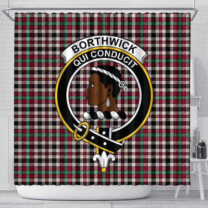 1sttheworld Shower Curtain - Borthwick Dress Ancient Clan Tartan Crest Shower Curtain A7 | 1stScotland.com