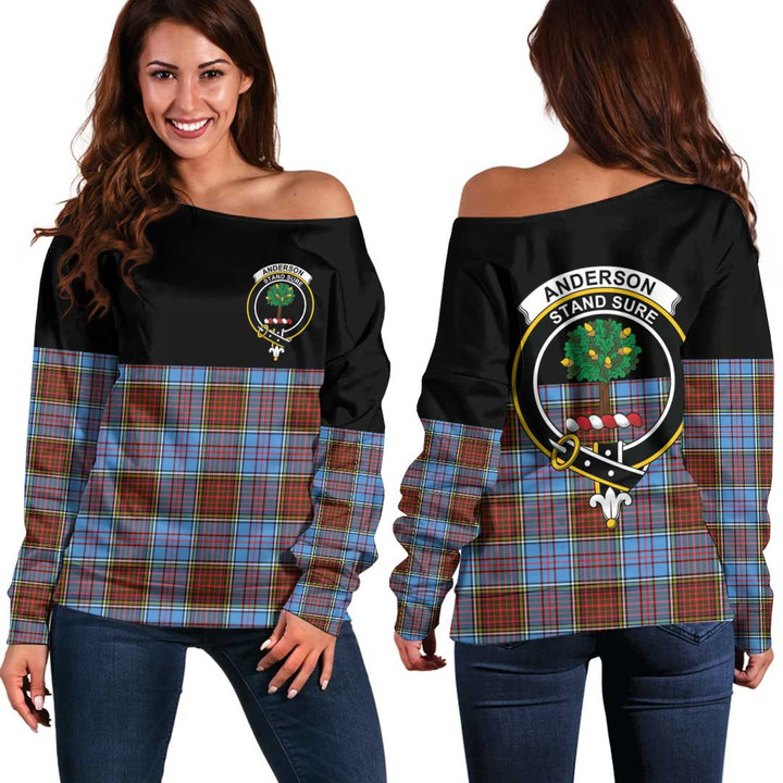 1sttheworld Clothing - Anderson Modern Clan Tartan Crest Off Shoulder Sweatshirt - Special Version A7 | 1sttheworld