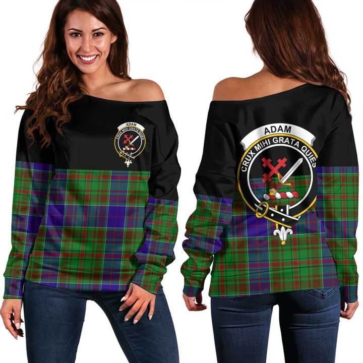 1sttheworld Clothing - Adam Clan Tartan Crest Off Shoulder Sweatshirt - Special Version A7 | 1sttheworld
