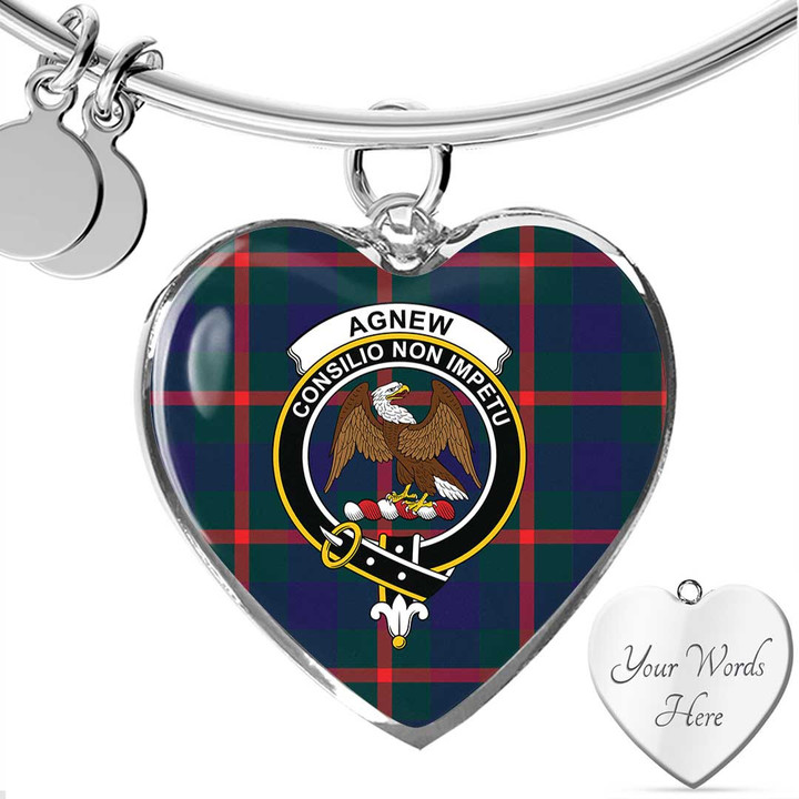 1sttheworld Jewelry - Agnew Modern Clan Tartan Crest Heart Bangle A7 | 1sttheworld