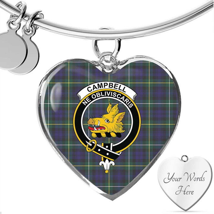 1sttheworld Jewelry - Campbell Argyll Modern Clan Tartan Crest Heart Bangle A7 | 1sttheworld