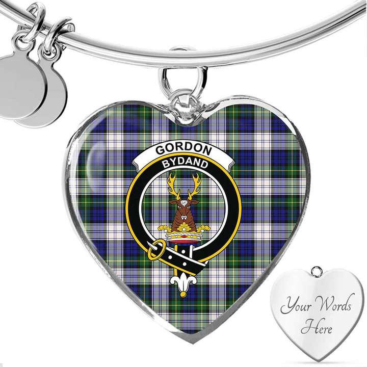 1sttheworld Jewelry - Gordon Dress Modern Clan Tartan Crest Heart Bangle A7 | 1sttheworld