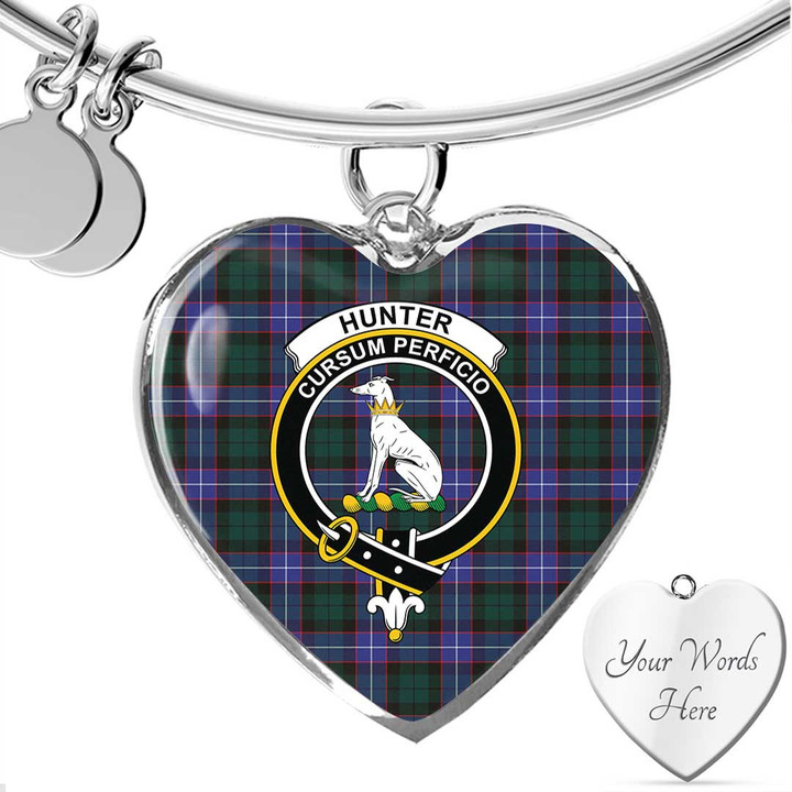 1sttheworld Jewelry - Hunter Modern Clan Tartan Crest Heart Bangle A7 | 1sttheworld