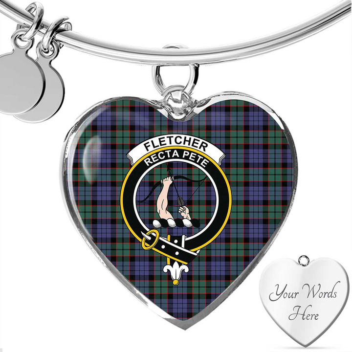 1sttheworld Jewelry - Fletcher Modern Clan Tartan Crest Heart Bangle A7 | 1sttheworld