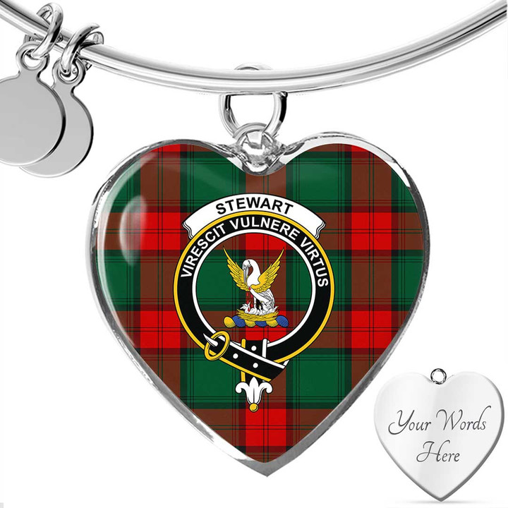1sttheworld Jewelry - Stewart Atholl Modern Clan Tartan Crest Heart Bangle A7 | 1sttheworld