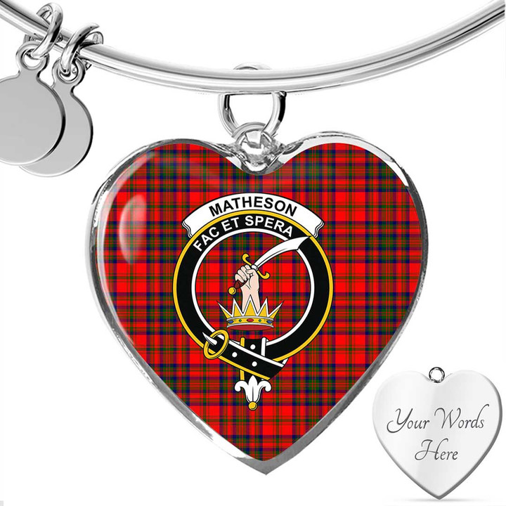 1sttheworld Jewelry - Matheson Modern Clan Tartan Crest Heart Bangle A7 | 1sttheworld