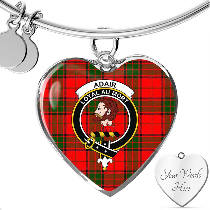 1sttheworld Jewelry - Adair Clan Tartan Crest Heart Bangle A7 | 1sttheworld