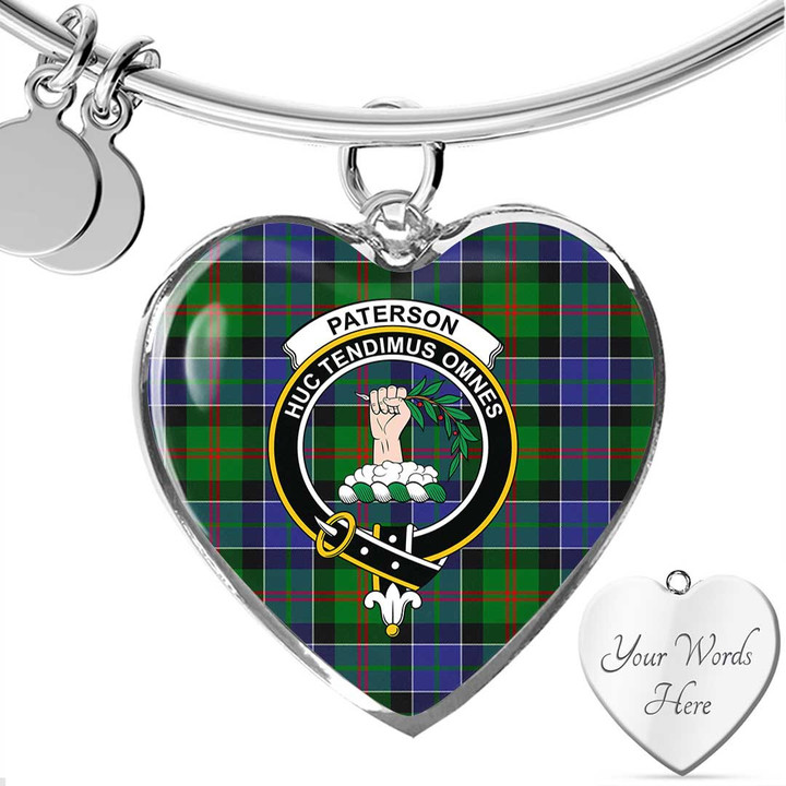 1sttheworld Jewelry - Paterson Clan Tartan Crest Heart Bangle A7 | 1sttheworld