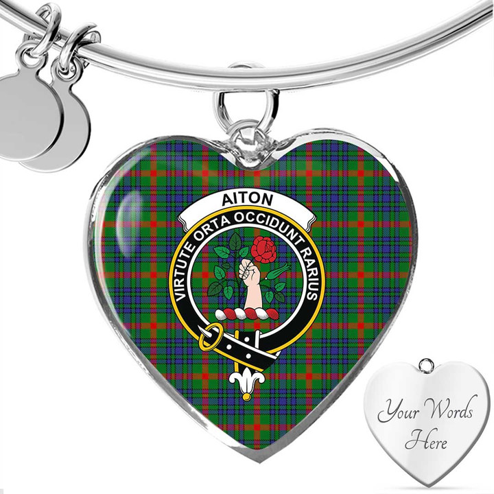 1sttheworld Jewelry - Aiton Clan Tartan Crest Heart Bangle A7 | 1sttheworld