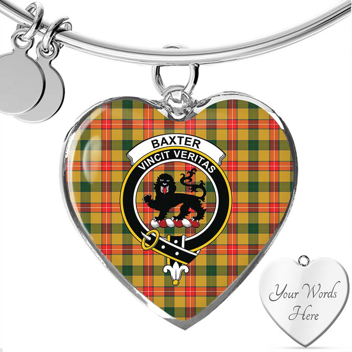 1sttheworld Jewelry - Baxter Clan Tartan Crest Heart Bangle A7 | 1sttheworld