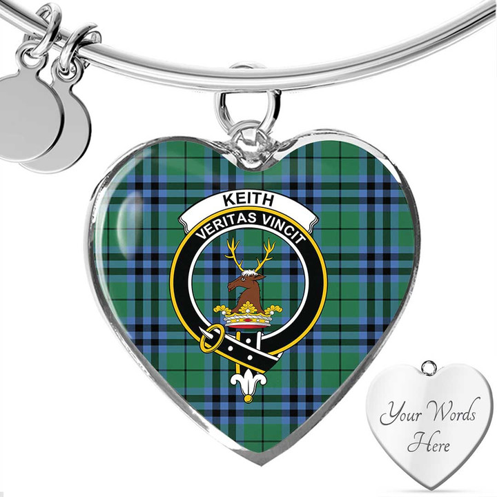 1sttheworld Jewelry - Keith Ancient Clan Tartan Crest Heart Bangle A7 | 1sttheworld