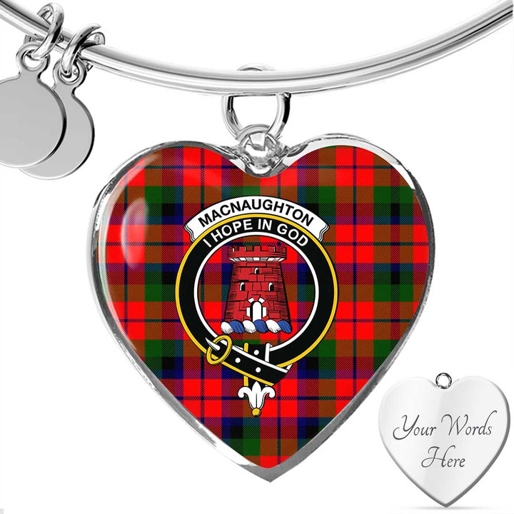 1sttheworld Jewelry - MacNaughton Modern Clan Tartan Crest Heart Bangle A7 | 1sttheworld