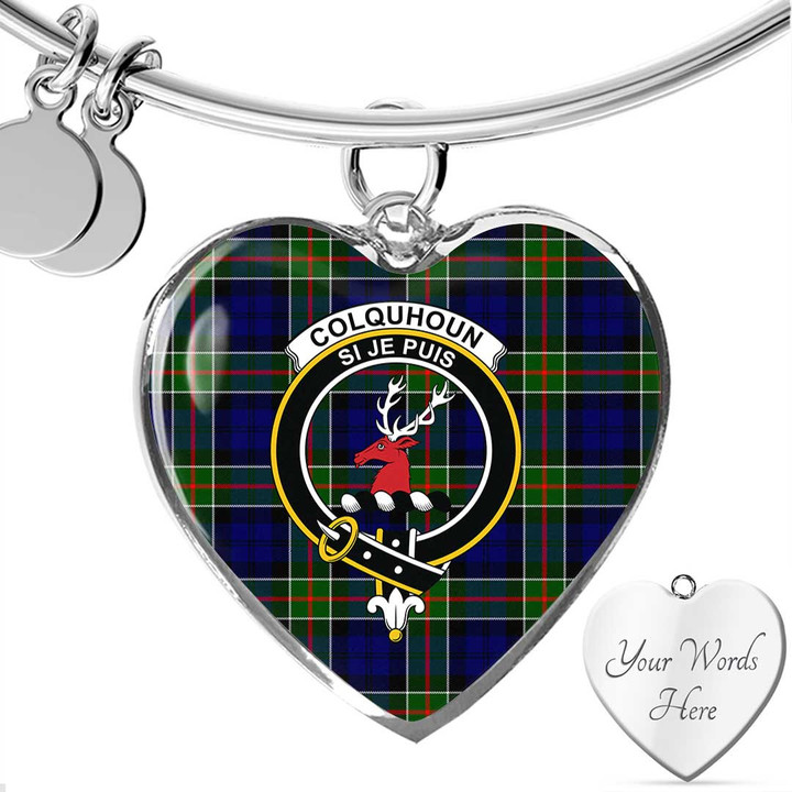 1sttheworld Jewelry - Colquhoun Modern Clan Tartan Crest Heart Bangle A7 | 1sttheworld
