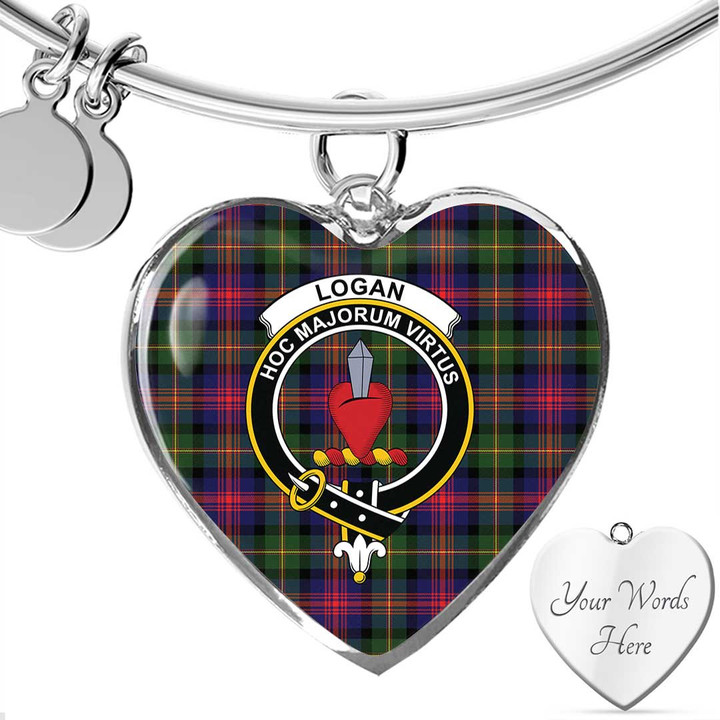 1sttheworld Jewelry - Logan Modern Clan Tartan Crest Heart Bangle A7 | 1sttheworld