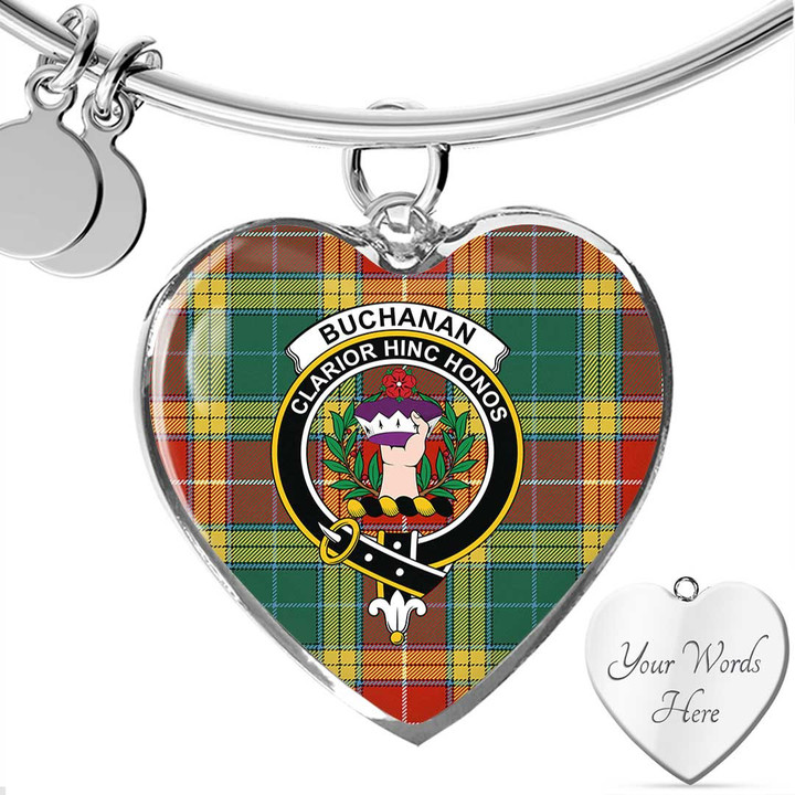 1sttheworld Jewelry - Buchanan Old Sett Clan Tartan Crest Heart Bangle A7 | 1sttheworld