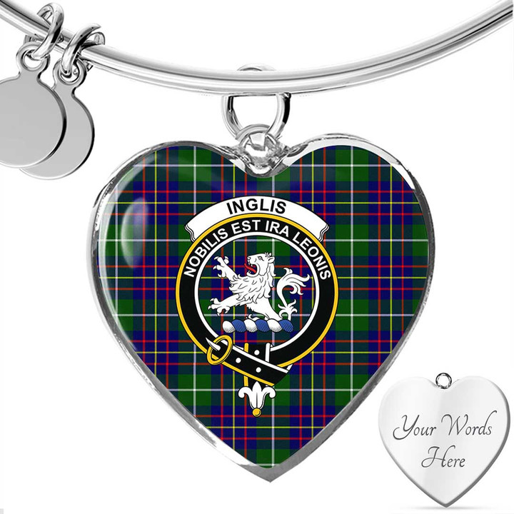 1sttheworld Jewelry - Inglis Modern Clan Tartan Crest Heart Bangle A7 | 1sttheworld