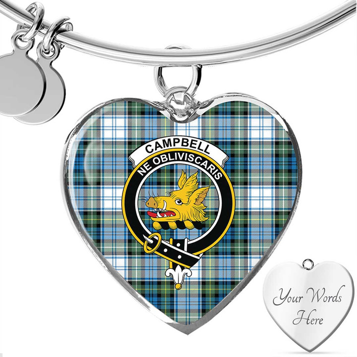 1sttheworld Jewelry - Campbell Dress Ancient Clan Tartan Crest Heart Bangle A7 | 1sttheworld