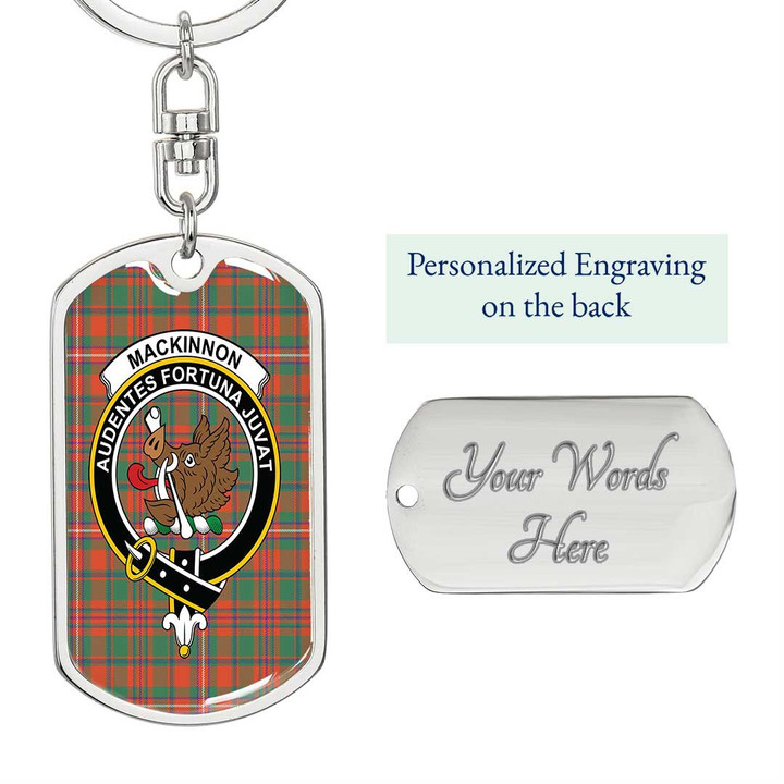 1sttheworld Jewelry - MacKinnon Ancient Clan Tartan Crest Dog Tag with Swivel Keychain A7 | 1sttheworld