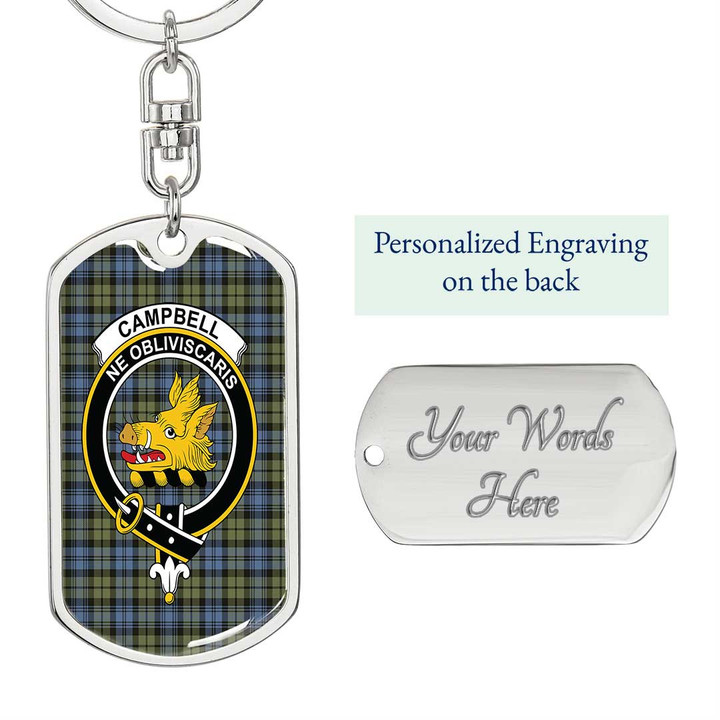 1sttheworld Jewelry - Campbell Faded Clan Tartan Crest Dog Tag with Swivel Keychain A7 | 1sttheworld