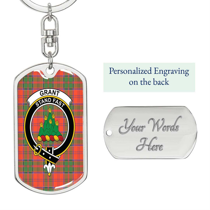 1sttheworld Jewelry - Grant Ancient Clan Tartan Crest Dog Tag with Swivel Keychain A7 | 1sttheworld