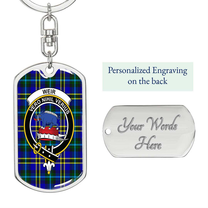 1sttheworld Jewelry - Weir Modern Clan Tartan Crest Dog Tag with Swivel Keychain A7 | 1sttheworld