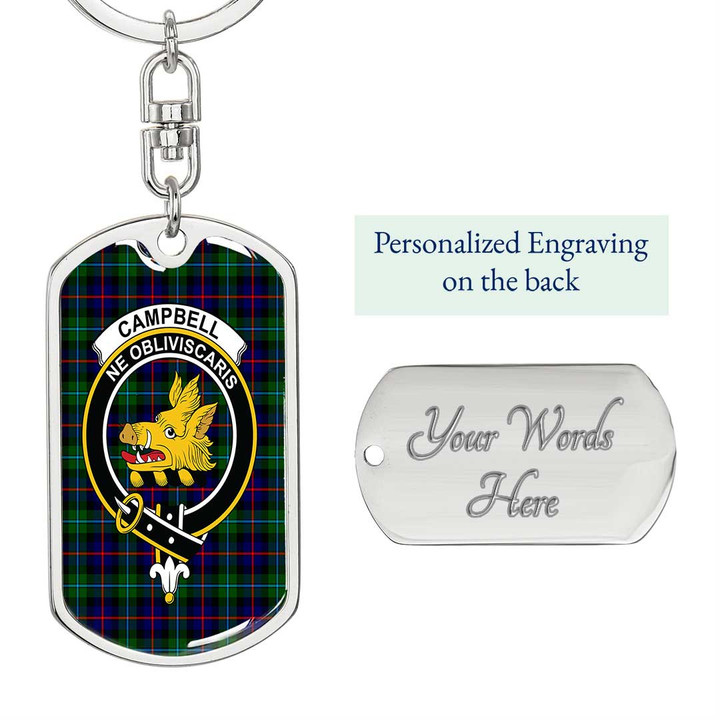 1sttheworld Jewelry - Campbell of Cawdor Modern Clan Tartan Crest Dog Tag with Swivel Keychain A7 | 1sttheworld