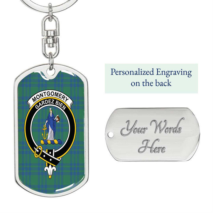 1sttheworld Jewelry - Montgomery Ancient Clan Tartan Crest Dog Tag with Swivel Keychain A7 | 1sttheworld
