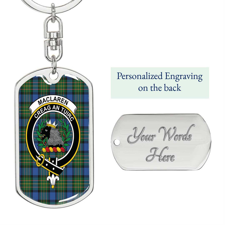 1sttheworld Jewelry - MacLaren Ancient Clan Tartan Crest Dog Tag with Swivel Keychain A7 | 1sttheworld
