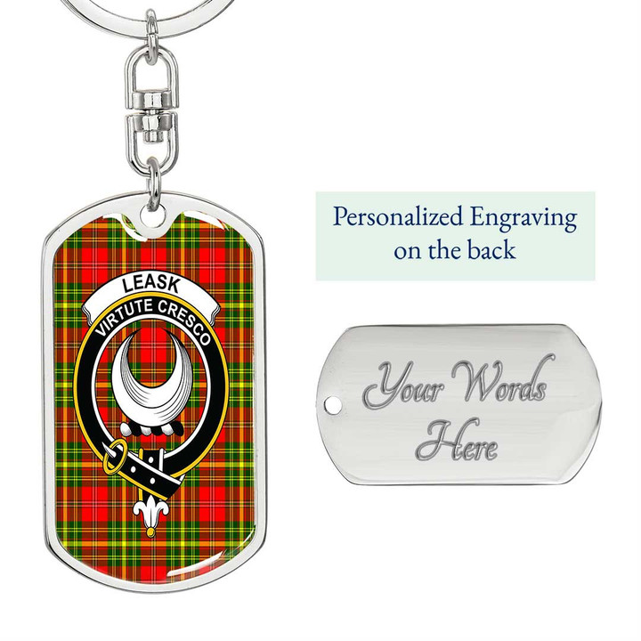 1sttheworld Jewelry - Leask Clan Tartan Crest Dog Tag with Swivel Keychain A7 | 1sttheworld