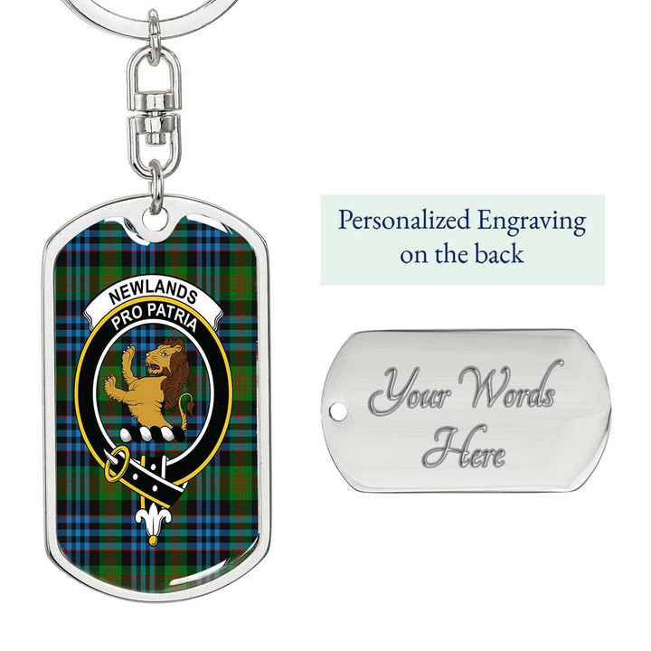 1sttheworld Jewelry - Newlands of Lauriston Clan Tartan Crest Dog Tag with Swivel Keychain A7 | 1sttheworld
