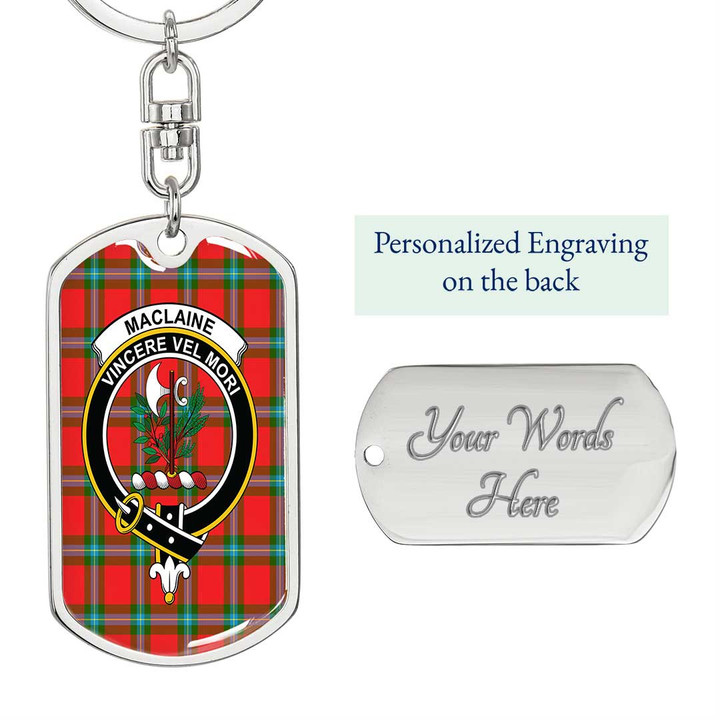 1sttheworld Jewelry - MacLaine of Loch Buie Clan Tartan Crest Dog Tag with Swivel Keychain A7 | 1sttheworld