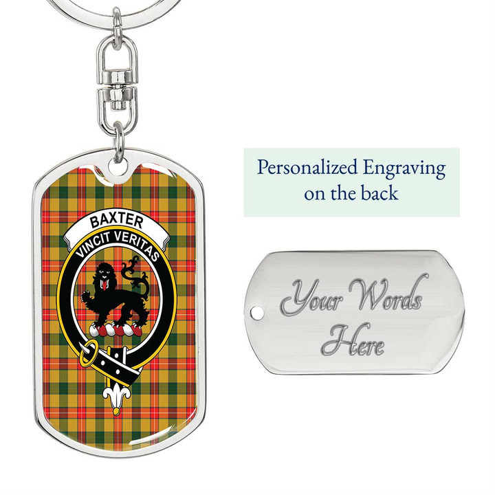 1sttheworld Jewelry - Baxter Clan Tartan Crest Dog Tag with Swivel Keychain A7 | 1sttheworld