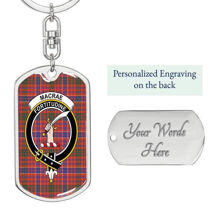 1sttheworld Jewelry - MacRae Ancient Clan Tartan Crest Dog Tag with Swivel Keychain A7 | 1sttheworld