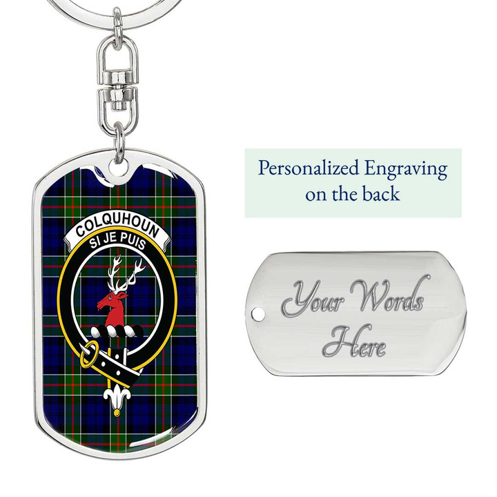 1sttheworld Jewelry - Colquhoun Modern Clan Tartan Crest Dog Tag with Swivel Keychain A7 | 1sttheworld
