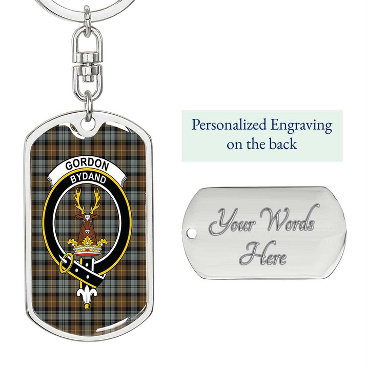 1sttheworld Jewelry - Gordon Weathered Clan Tartan Crest Dog Tag with Swivel Keychain A7 | 1sttheworld