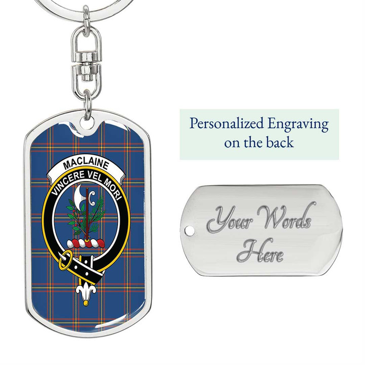 1sttheworld Jewelry - MacLaine of Loch Buie Hunting Ancient Clan Tartan Crest Dog Tag with Swivel Keychain A7 | 1sttheworld