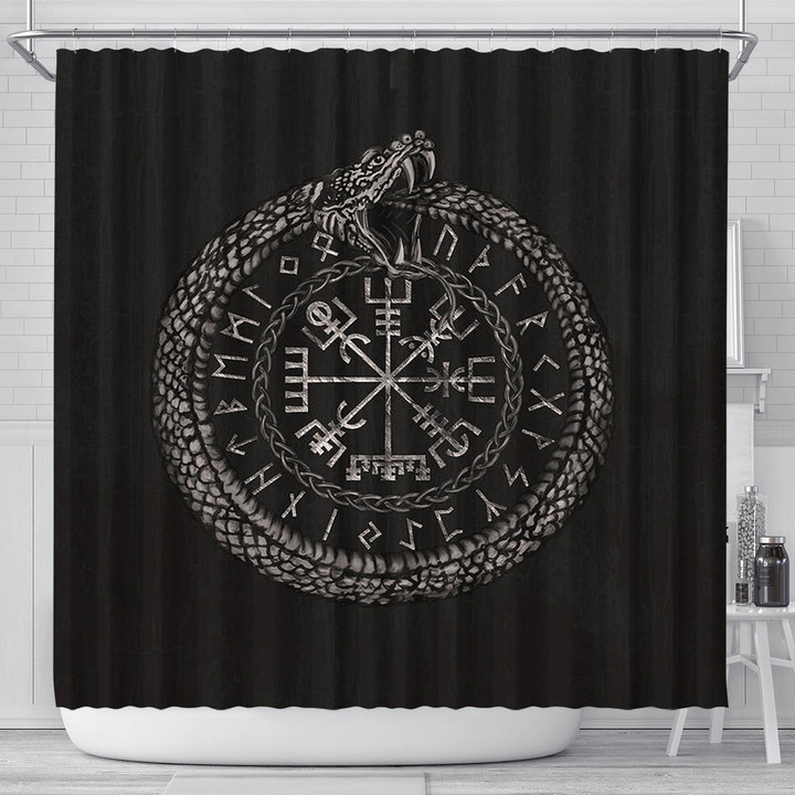 1sttheworld Shower Curtain - Viking Vegvisir with Ouroboros and Runes Shower Curtain A7