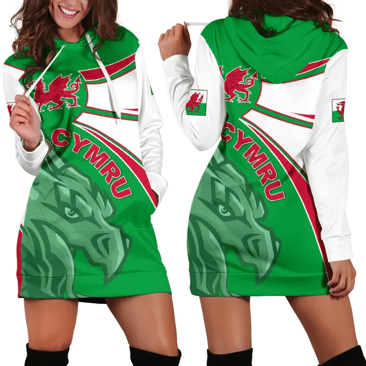 1stTheWorld Wales Hoodie Dress, Wales Round Dragon Red A10 | 1sttheworld.com
