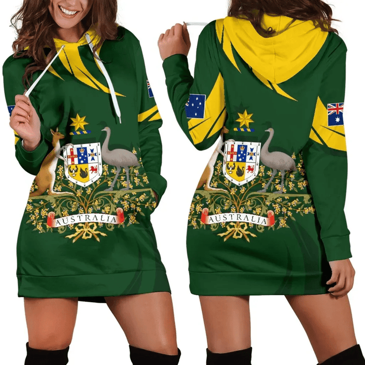 1stTheWorld Australia Women's Hoodie Dress, Australia Coat Of Arms Green A10 | 1sttheworld.com
