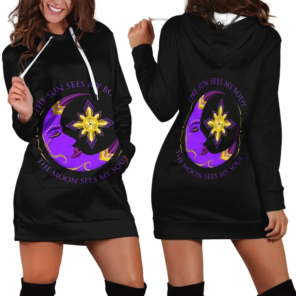Celticone Wicca Hoodie Dress - The Moon Sees My Soul - BN21 | 1sttheworld.com
