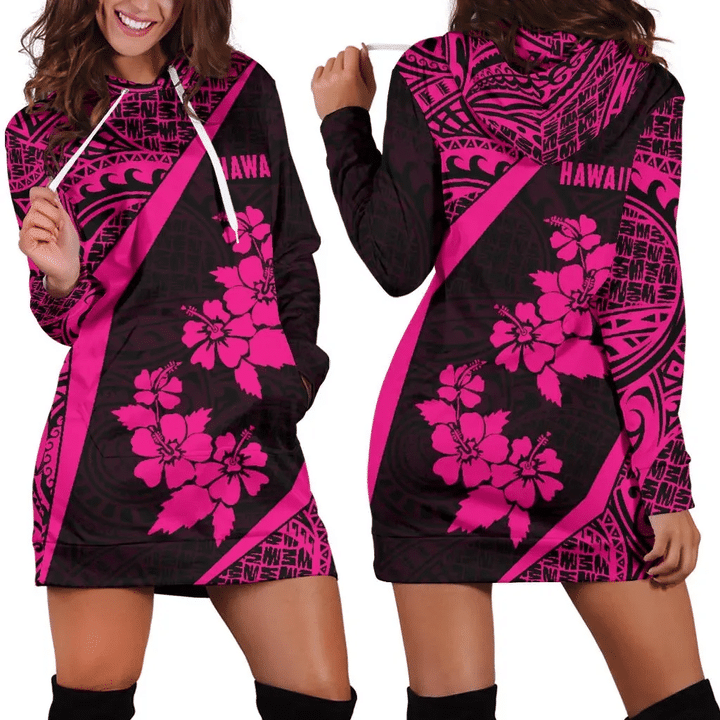 Hawaii Polynesian Women's Hoodie Dress Hibiscus Pink Th5 | 1sttheworld.com
