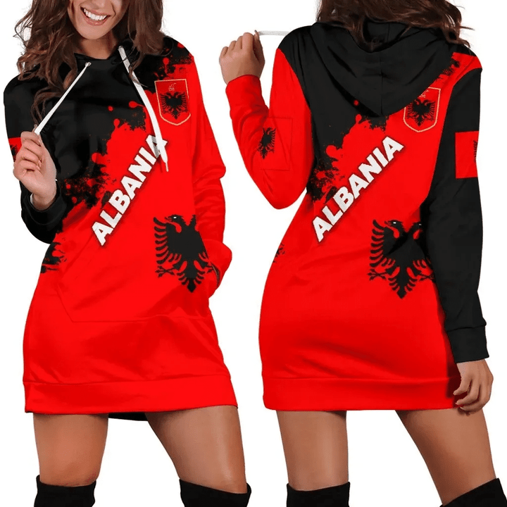 Albania Women Hoodie Dress Red Braved Version K12 | 1sttheworld.com
