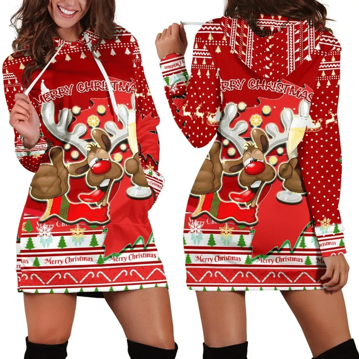 Canada Christmas Moose Women Hoodie Dress Maple Leaf Version K13 | 1sttheworld.com

