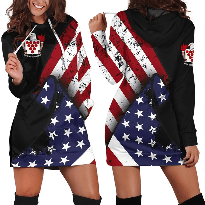 Worcester USA Hoodie Dress - Special Grunge Flag - American Family Crest A7 | 1sttheworld.com
