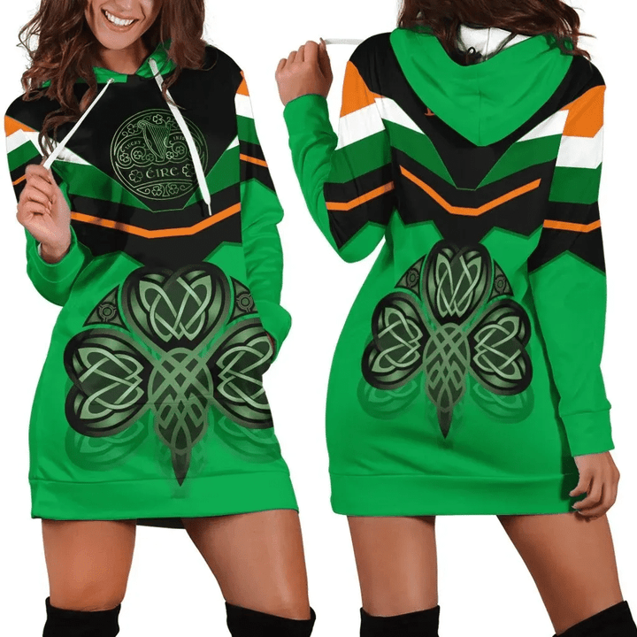 Celtic All Over Print Hoodie Dress - Irish Shamrock With Celtic Patterns - BN21 | 1sttheworld.com
